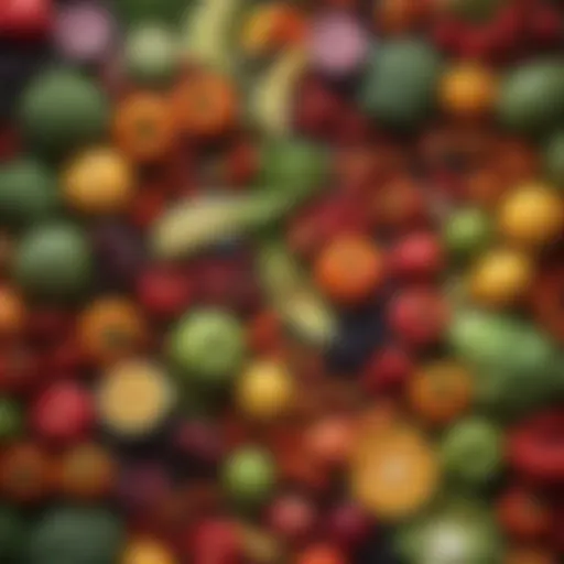 Fresh fruits and vegetables arranged appealingly