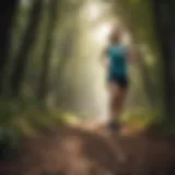 Runner in motion on a scenic trail showcasing determination and vitality