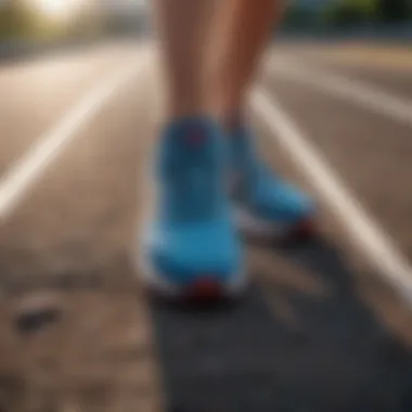 Close-up of running shoes on a track, symbolizing the journey of fitness