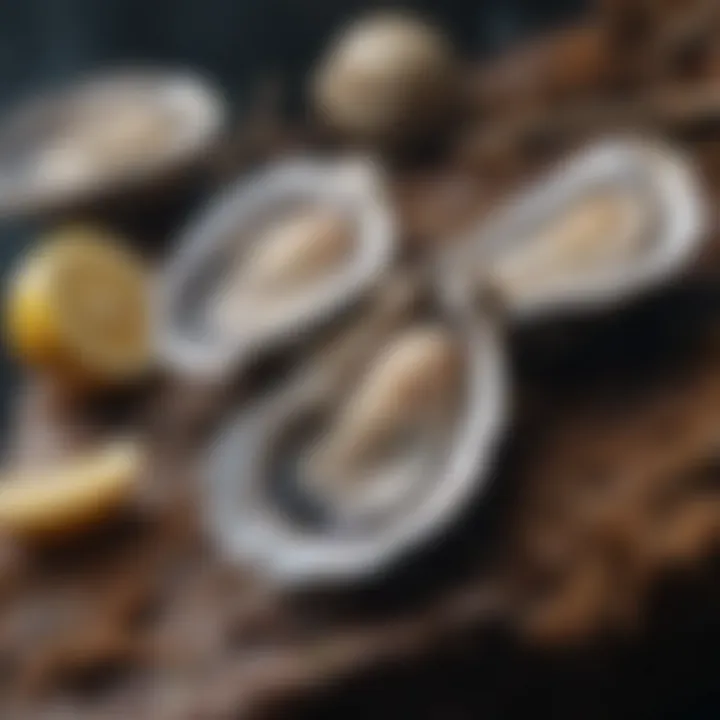 Oysters displayed in a natural habitat