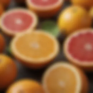 A close-up view of citrus fruits showcasing their juicy texture and rich vitamin content