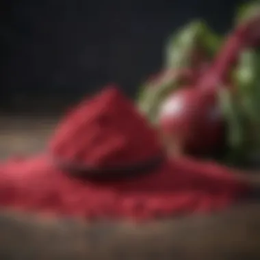 Beetroot powder showcasing vibrant color and texture