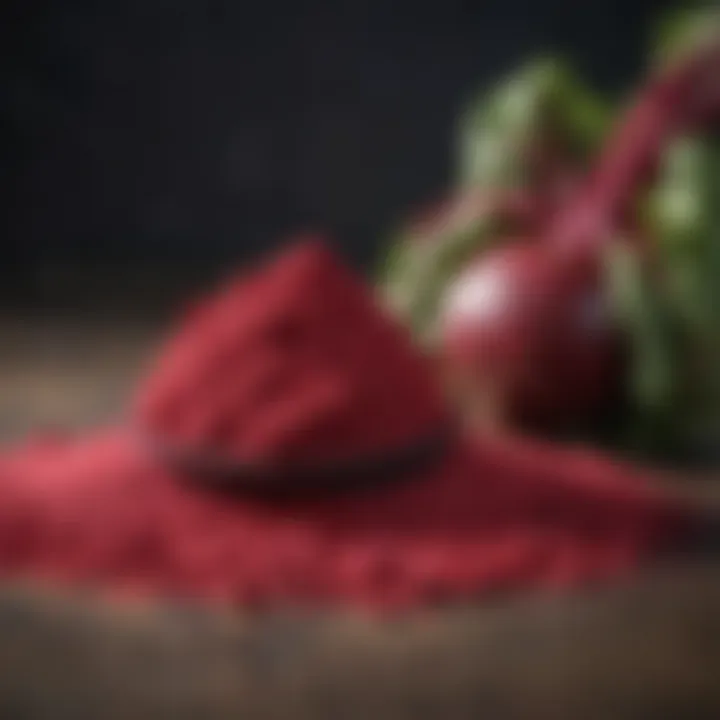 Beetroot powder showcasing vibrant color and texture