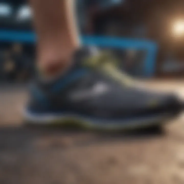 Close-up of cushioned sole of running shoe