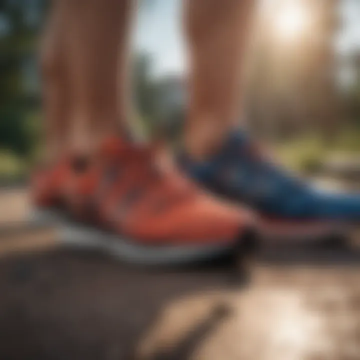 Variety of high arch running shoes lined up