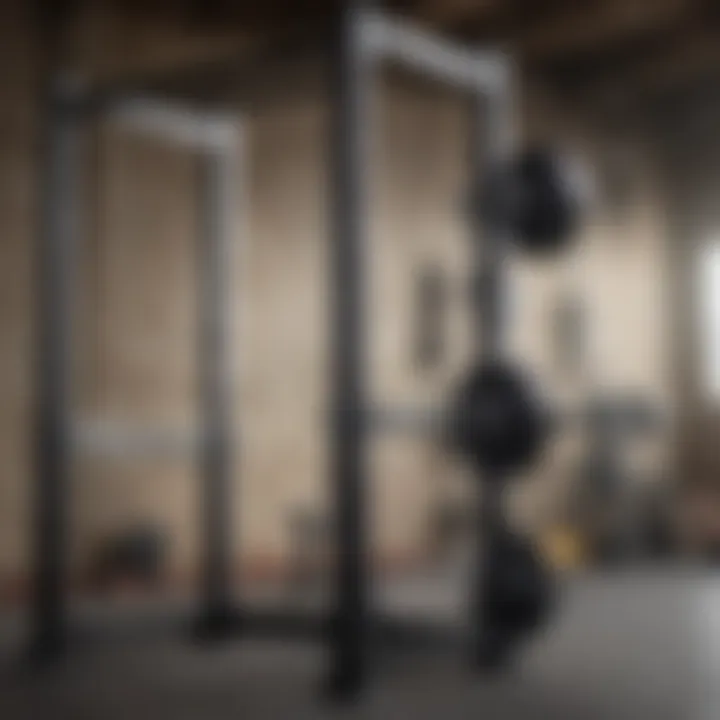 Detailed view of squat rack materials and construction