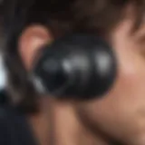 Close-up of wireless sweatproof headphones