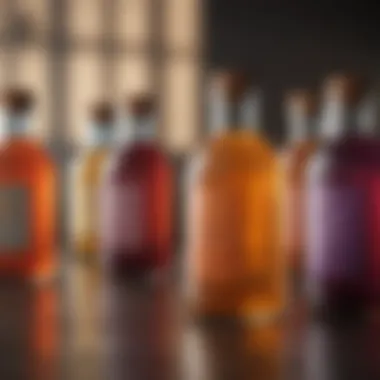 Adaptogenic Elixirs for Calm An array of adaptogenic elixirs in colorful bottles