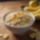 A bowl of oatmeal topped with fresh bananas and honey, a soothing breakfast option for acid reflux.