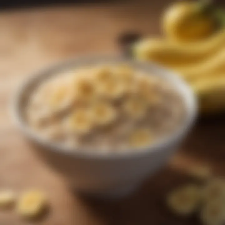 A bowl of oatmeal topped with fresh bananas and honey, a soothing breakfast option for acid reflux.