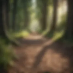 Running trail with sunlight filtering through trees
