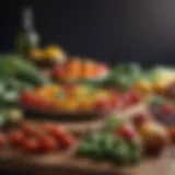 A vibrant array of fresh vegetables and fruits on a wooden table