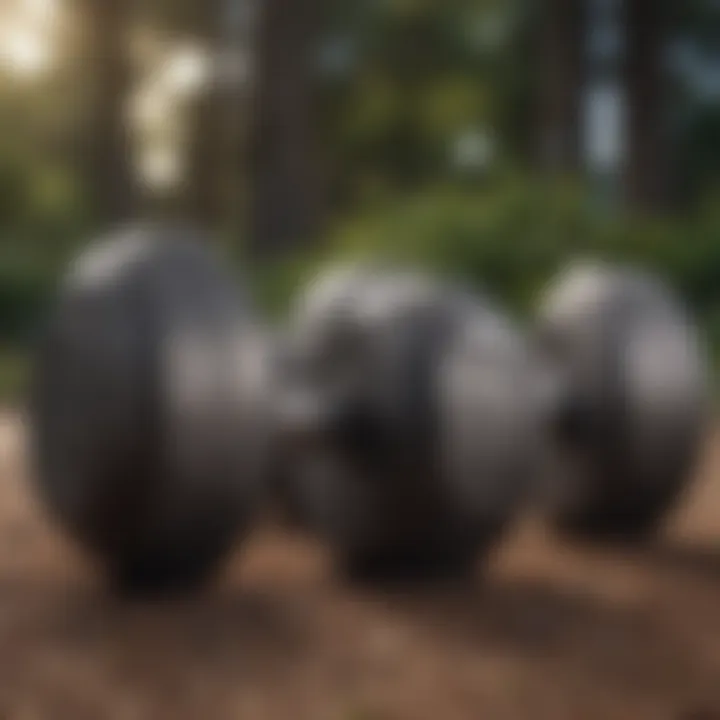 Close-up of a pair of durable outdoor dumbbells