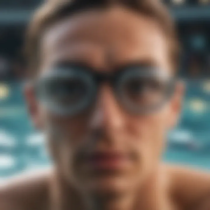 Close-up of swim goggles with lap counting feature