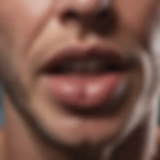 Close-up of a blister on the lip indicating oral herpes symptoms