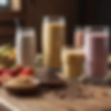 A selection of various protein powders on a wooden table