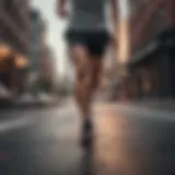 Dynamic view of a runner in motion wearing Under Armour shoes on a city road