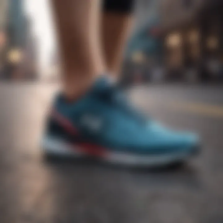 Runner's foot landing on pavement showcasing shoe traction and grip