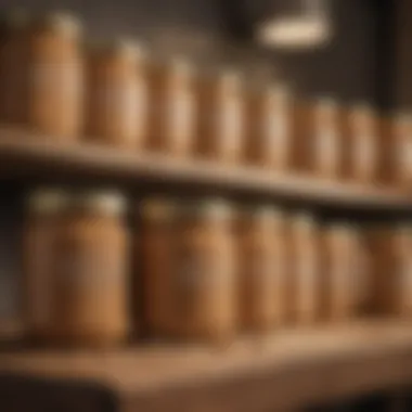 Varieties of peanut butter in jars on a shelf