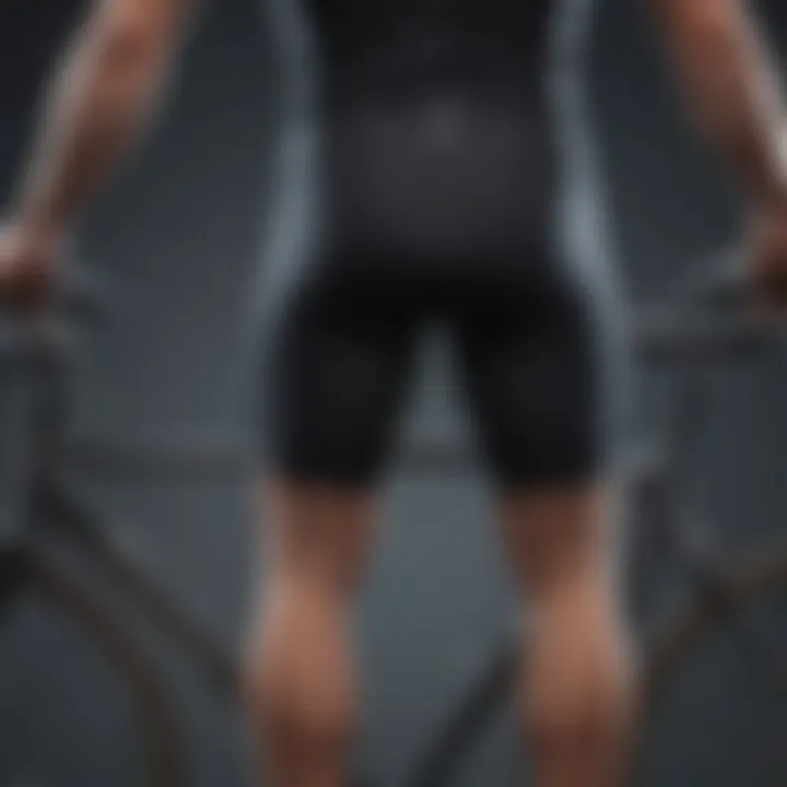 Diagram showing proper fit of cycling shorts on a cyclist