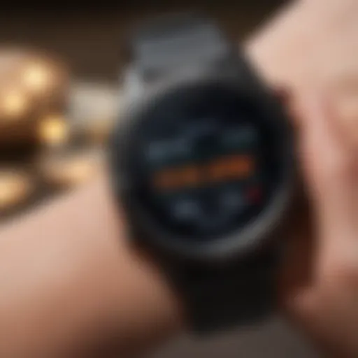 A close-up of a high-tech fitness watch displaying health metrics.