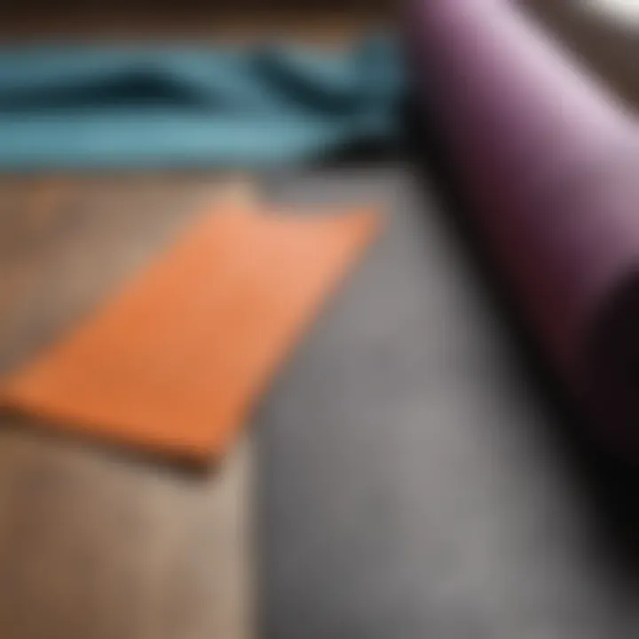 Close-up of a yoga mat with calming elements around it