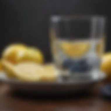 A glass of water with lemon and a bowl of fresh fruits high in vitamin C.