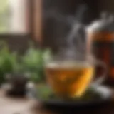 A cozy herbal tea setup with steam rising