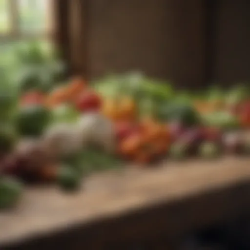 Colorful array of fresh vegetables on a wooden table