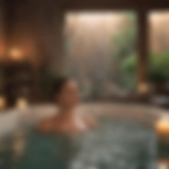 A cozy setup for a warm bath with essential oils and candles.