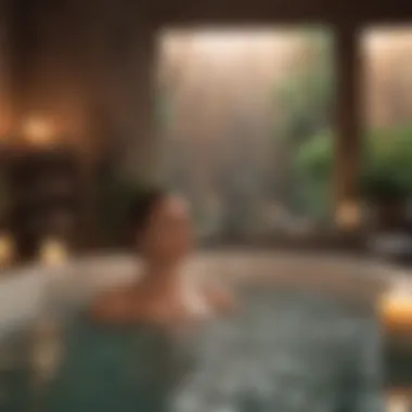 Relaxing Bath for Muscle Recovery A cozy setup for a warm bath with essential oils and candles.
