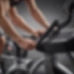 Close-up view of the ergonomic design of an erg stationary bike