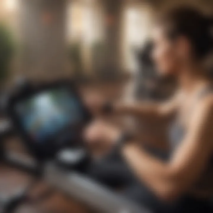 User engaging with the Ergatta Rower's interactive display