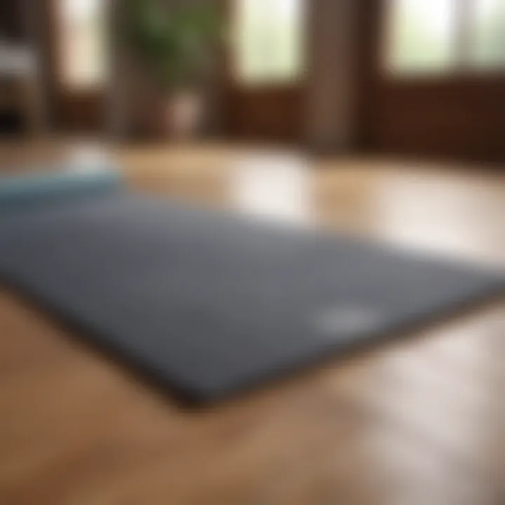 Yoga mat laid out on a wooden floor