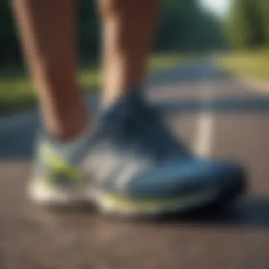 Close-up of road running shoes showcasing innovative design