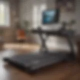 Compact under desk treadmill in a modern office setting