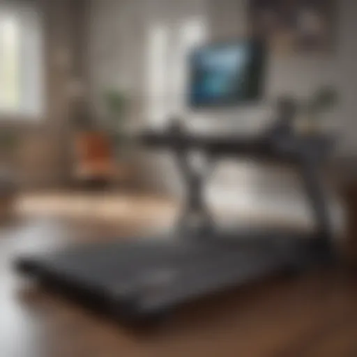 Compact under desk treadmill in a modern office setting