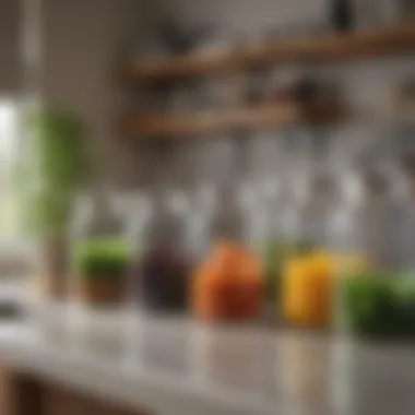 A beautifully arranged kitchen countertop featuring glass containers, highlighting eco-friendly practices.