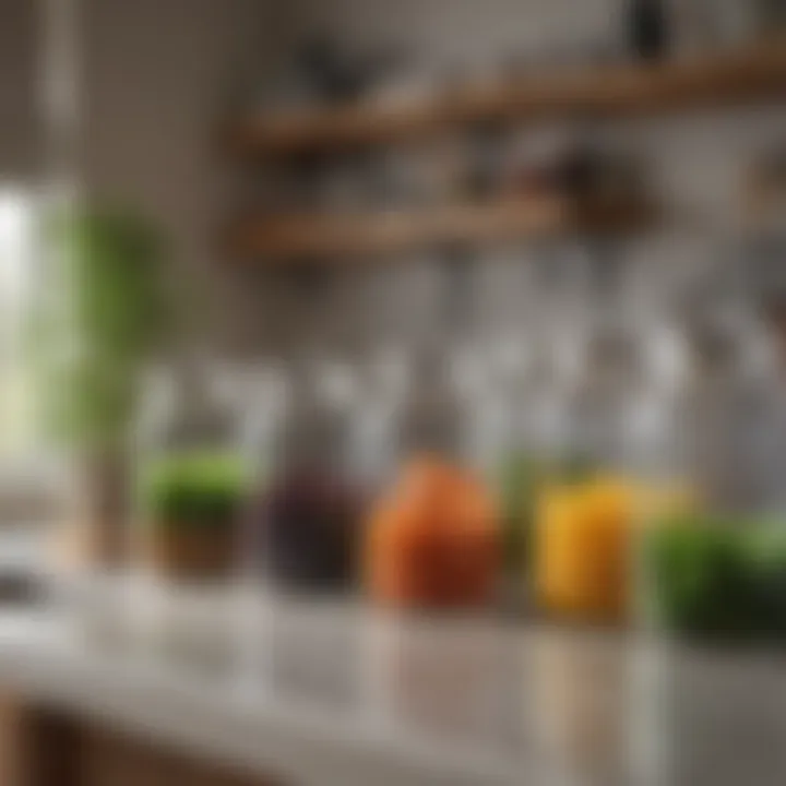 A beautifully arranged kitchen countertop featuring glass containers, highlighting eco-friendly practices.