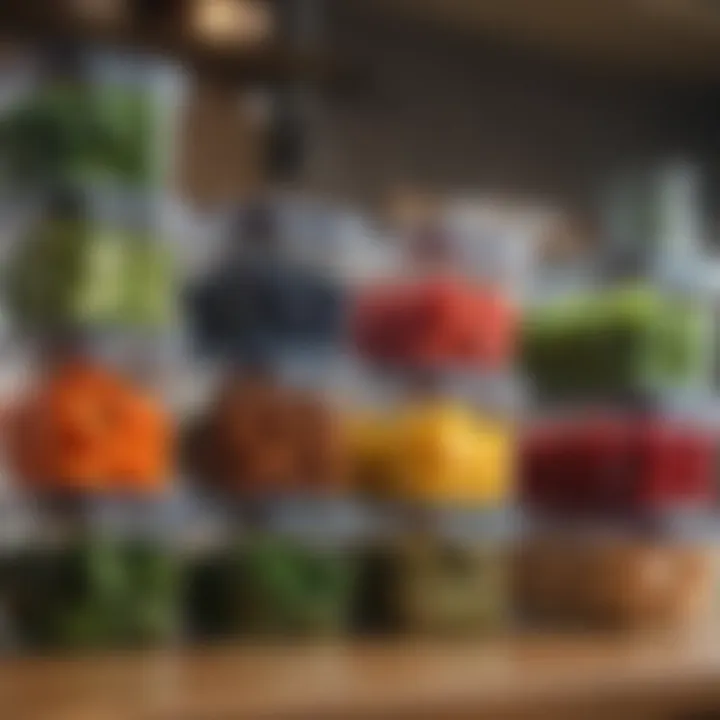 Close-up of a glass container filled with vibrant, healthy ingredients emphasizing meal prep.