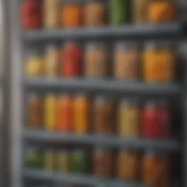 An organized refrigerator displaying labeled glass containers for optimal food storage.