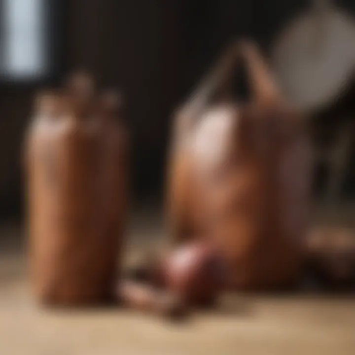 Individual meditating beside the brown leather punch bag for mental clarity