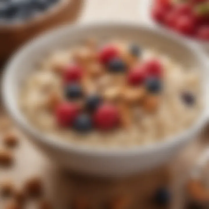 Close-up of a nutritious oatmeal bowl with nuts and berries