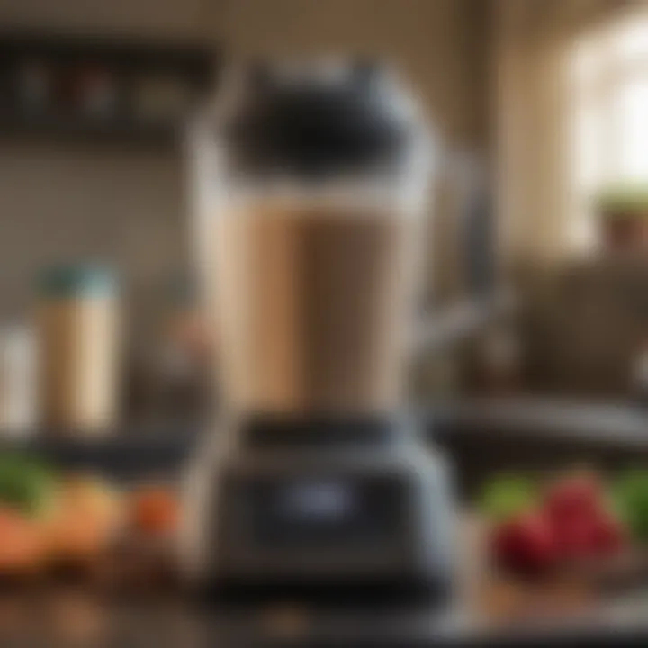 A close-up of a blender filled with fresh ingredients ready to create a protein shake.