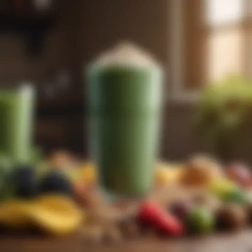 A vibrant assortment of clean eating protein shake ingredients including fruits, greens, and nuts.