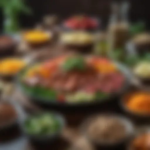 A vibrant spread of keto-friendly dishes showcasing colorful ingredients.