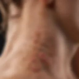 A detailed view of skin affected by tinea versicolor showcasing discolored patches.