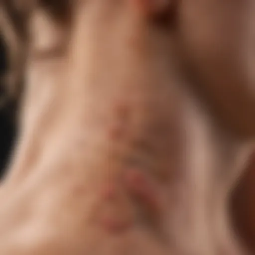 A detailed view of skin affected by tinea versicolor showcasing discolored patches.