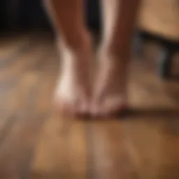 A close-up view of a foot resting on a wooden floor, highlighting the sensation of numbness.