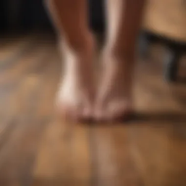 A close-up view of a foot resting on a wooden floor, highlighting the sensation of numbness.